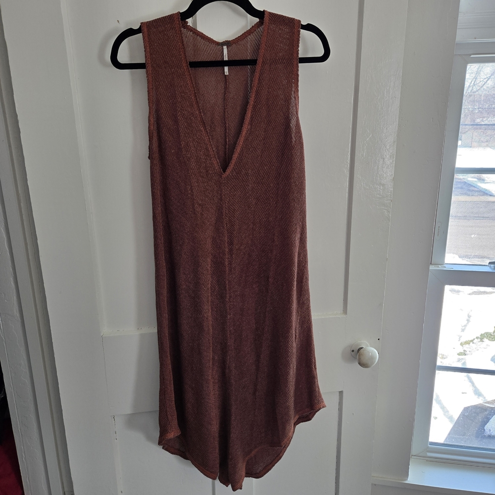 Free People Beach Stretch Knit V-Neck Midi Dress Swim Coverup Rust Color Size XS